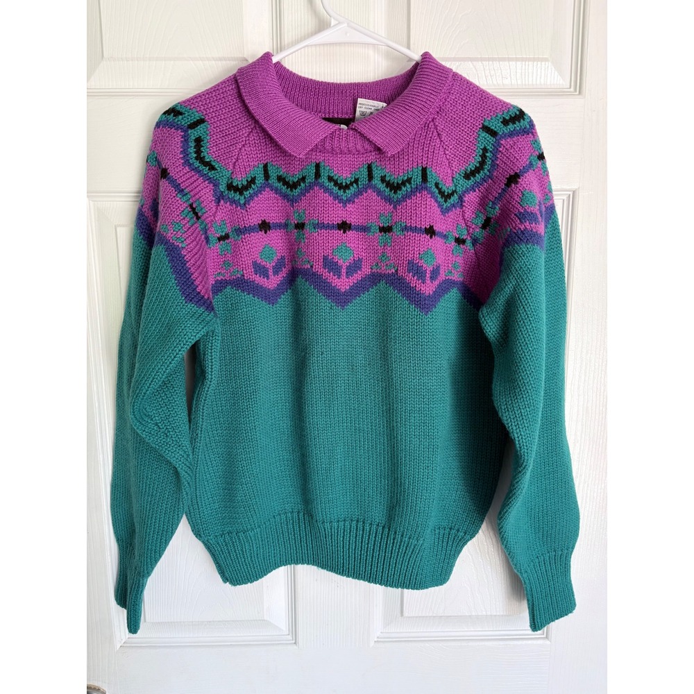 The North Face Sweater Vintage Teal Purple Fair Isle Knit Pullover Retro Ski